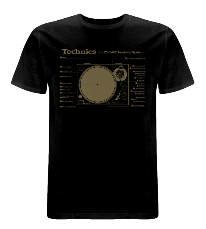 Technics SL-1200MK2 T-shirt (Black / Metallic Gold  Print) - NEW