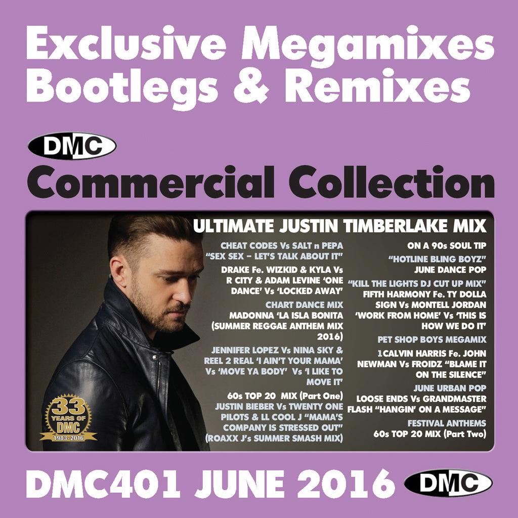 DMC COMMERCIAL COLLECTION 401 -  DOUBLE CD of Exclusive Megamixes, Remixes and Two Trackers - June 2016 Release